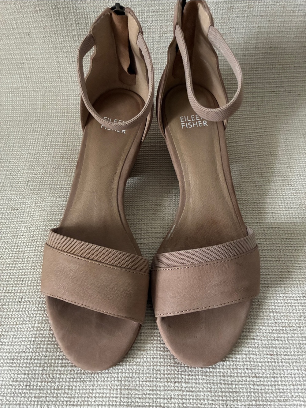Eileen Fisher Nude-Taupe Leather Ankle-Strap Sandals